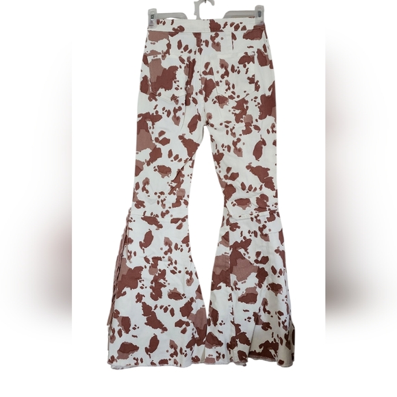 Altar'd State Cow Print Fringe Bell Bottoms Medium - Picture 5 of 8